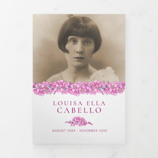 Funeral service programme roze vergeet-me-not bloe drieluik programma (Cover)