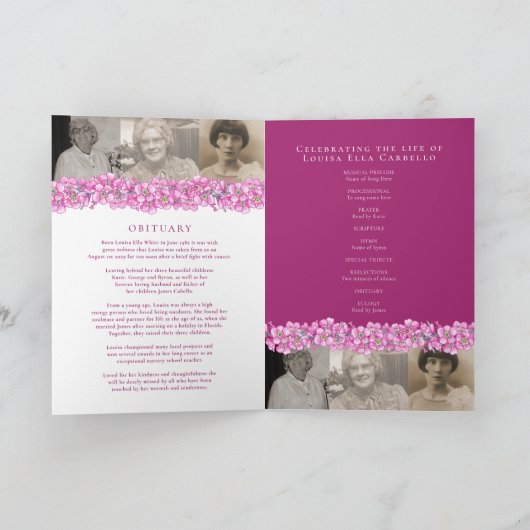 Funeral service programme roze vergeet-me-not bloe programma (Binnen)