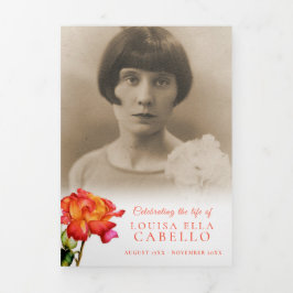 Funeral service programme striped roos red yellow drieluik uitnodiging