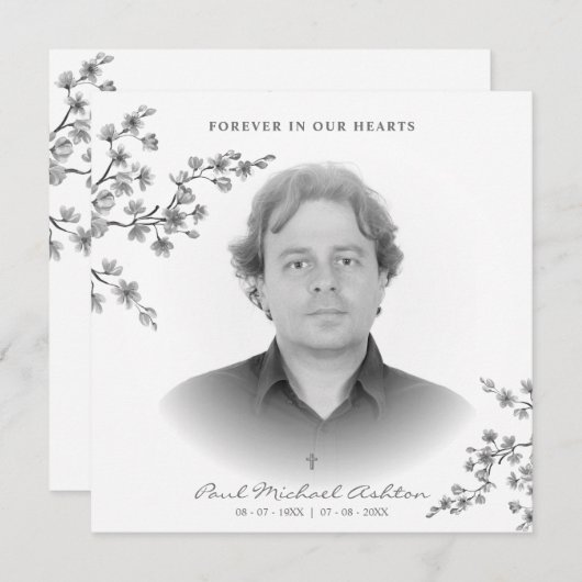 Funeral Service voor herdenking van zwarte en witt Notitiekaartje (Voorkant / Achterkant)