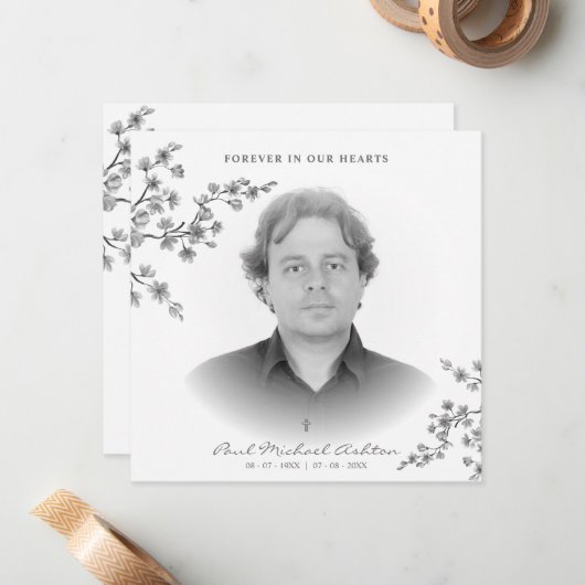 Funeral Service voor herdenking van zwarte en witt Notitiekaartje (Voorkant / Achterkant in situ)