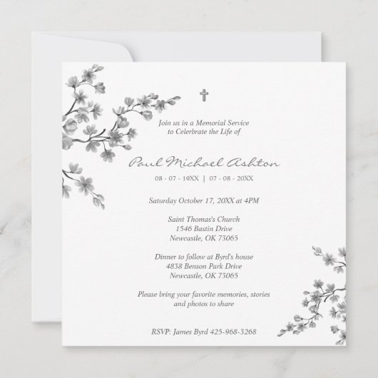 Funeral Service voor herdenking van zwarte en witt Notitiekaartje (Achterkant)