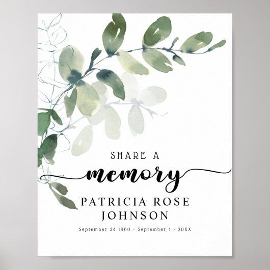 Funeral Share a Memory Eucalyptus Sign Poster (Voorkant)