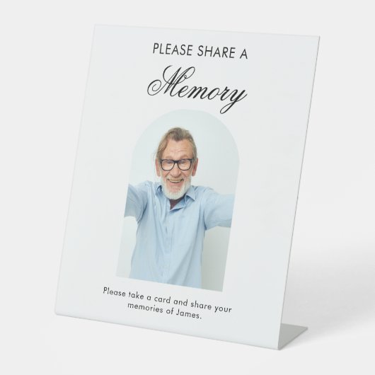 Funeral  Share a Memory Minimal Simple Photo Arch Reclamebord Met Voetstuk (Voorkant)