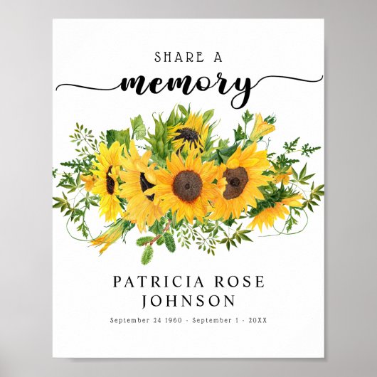 Funeral Share a Memory Sunflower Sign Poster (Voorkant)