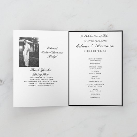 Funeral Simple Elegant Photo Order Ceremony Card (Binnen)