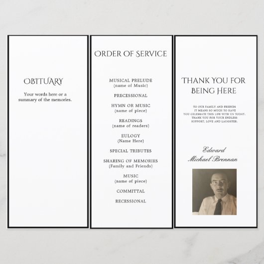 Funeral Simple Elegant Photo Order of Ceremony (Achterkant)