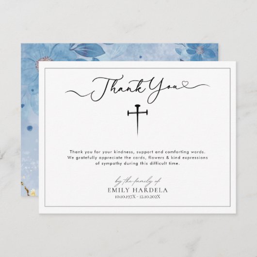 Funeral Simple Scrift Dank u kaart (Voorkant / Achterkant)