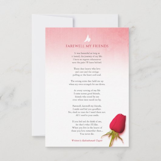 Funeral single red rose foto-herdenkingsgedicht (Achterkant)