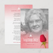 Funeral single red rose foto-herdenkingsgedicht (Voorkant / Achterkant)