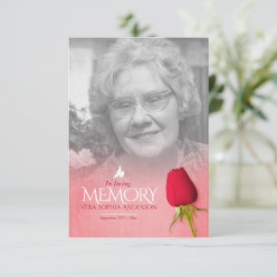 Funeral single red rose foto-herdenkingsgedicht