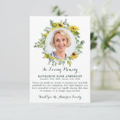 Funeral Sunflower Eucalyptus Fotosympathie Bedankkaart (Staand voorkant)