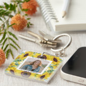 Funeral Sunflower Floral Photo Memorial Square Sleutelhanger (Voorkant Rechts)