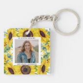 Funeral Sunflower Floral Photo Memorial Square Sleutelhanger (Achterkant)