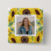 Funeral Sunflower Floral Photo Memorial Square Vierkante Button 5,1 Cm (Voorkant)