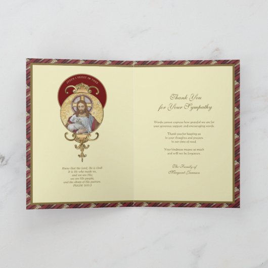Funeral Sympathie bedankt Jezus Good Shepherd Kaart (Binnen)