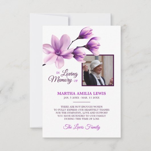 Funeral Sympathie Floral Lavender dankt je | FOTO Bedankkaart (Voorkant)