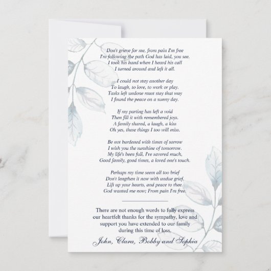 Funeral Sympathie gebed bedankt | Blauw (Achterkant)