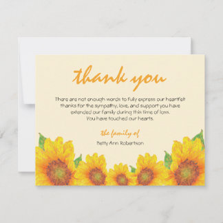 Funeral Sympathie Hartelijk dank voor de Sunflower Notitiekaartje