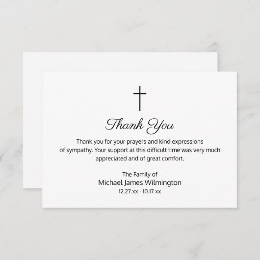 Funeral Sympathie Memorial Cross Hartelijk dank Bedankkaart (Voorkant / Achterkant)