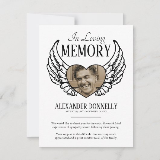 Funeral Sympathpathy Note | Angel Wings Bedankkaart (Voorkant)