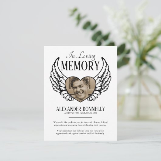 Funeral Sympathpathy Note | Angel Wings Bedankkaart (Staand voorkant)