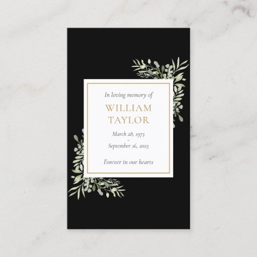 Funeral Sympathy Memorial Greenery Prayer Kaarten Visitekaartje (Voorkant)