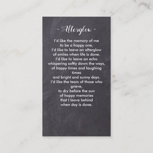 Funeral Sympathy Memorial Prayer Kaart Foto Slate Contactkaartje (Achterkant)