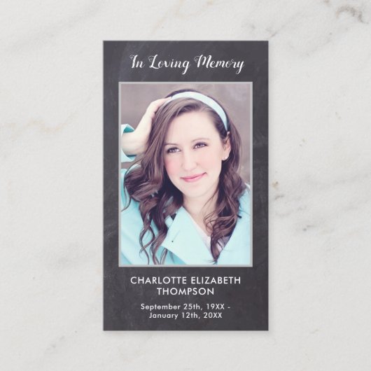Funeral Sympathy Memorial Prayer Kaart Foto Slate Contactkaartje (Voorkant)