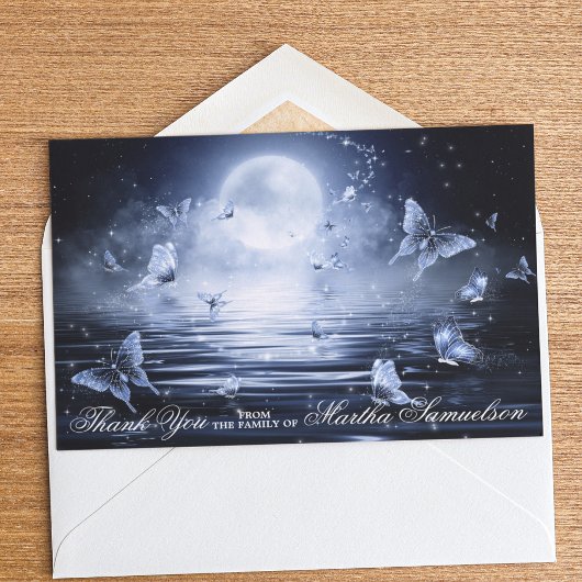 Funeral Sympathy Midnight Blue Butterfly FOTO Bedankkaart