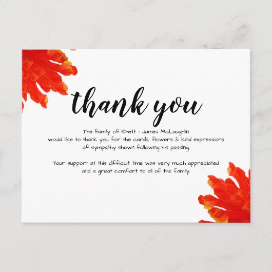 Funeral Sympathy Thank you Card Briefkaart (Voorkant)