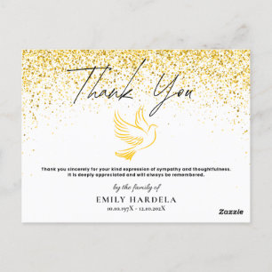 Funeral Thank You Card - Gouden Duif & Faux Glitte Briefkaart