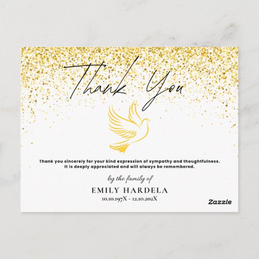 Funeral Thank You Card - Gouden Duif & Faux Glitte Briefkaart (Achterkant)