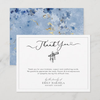 Funeral Thank You Card met Gouden Blauwe Bloemen Bedankkaart
