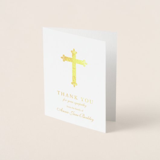 Funeral Thank You Cards Gold Cross 2 Folie Folie Kaarten (Voorkant)