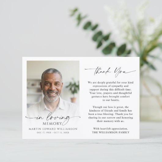 Funeral Thank You In Loving Memory Photo Bedankkaart (Staand voorkant)
