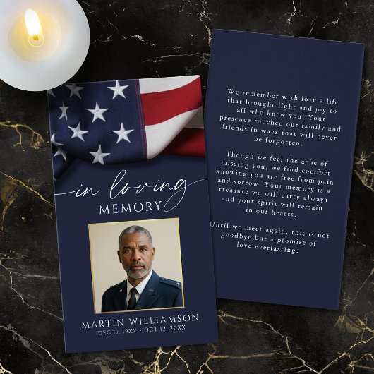 Funeral US Flag Military Photo Prayer Card Visitekaartje