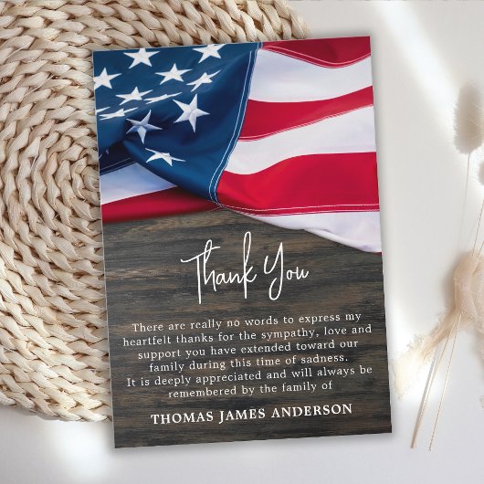 Funeral Veteran Memorial American Flag Dank u Notitiekaartje