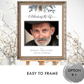 Funeral Welcome Photo Blue Rustic Foliage Sign Poster