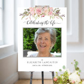Funeral Welcome Photo Blush Pink Floral Sign Poster