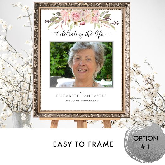Funeral Welcome Photo Blush Pink Floral Sign Poster