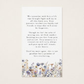 Funeral Wildflowers In Loving Memory Prayer Card Visitekaartje (Achterkant)