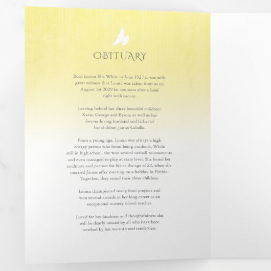 Funerale programmaorde van dienst gele roos drieluik programma (Binnenzijde eerst)