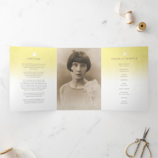 Funerale programmaorde van dienst gele roos drieluik programma (Binnen)