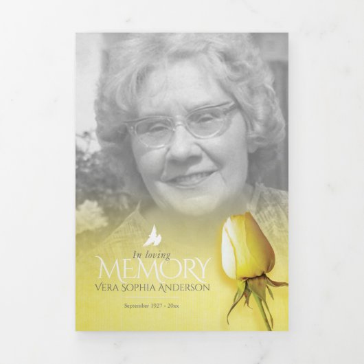 Funerale programmaorde van dienst gele roos drieluik programma (Cover)