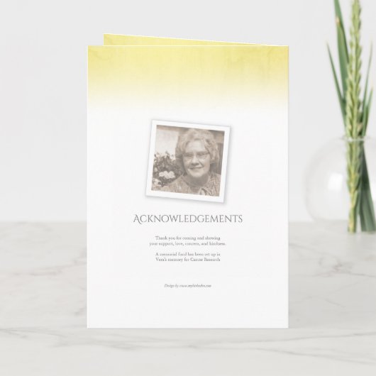 Funerale programmaorde van dienst gele roos programma (Achterkant)