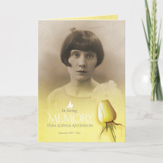 Funerale programmaorde van dienst gele roos programma (Voorkant)