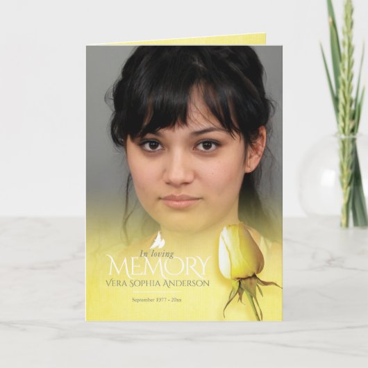 Funerale programmaorde van dienst gele roos programma (Voorkant)