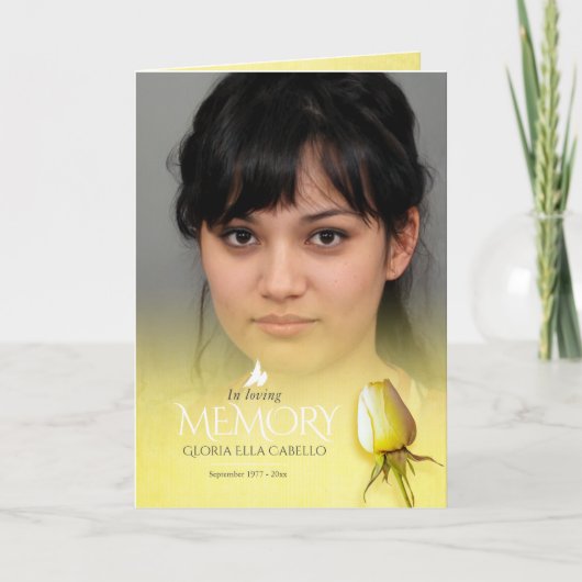 Funerale programmaorde van dienst gele roos programma (Voorkant)