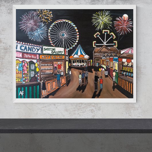 Funfair at Night Painting beroemd gemaakt door Alf Canvas Afdruk